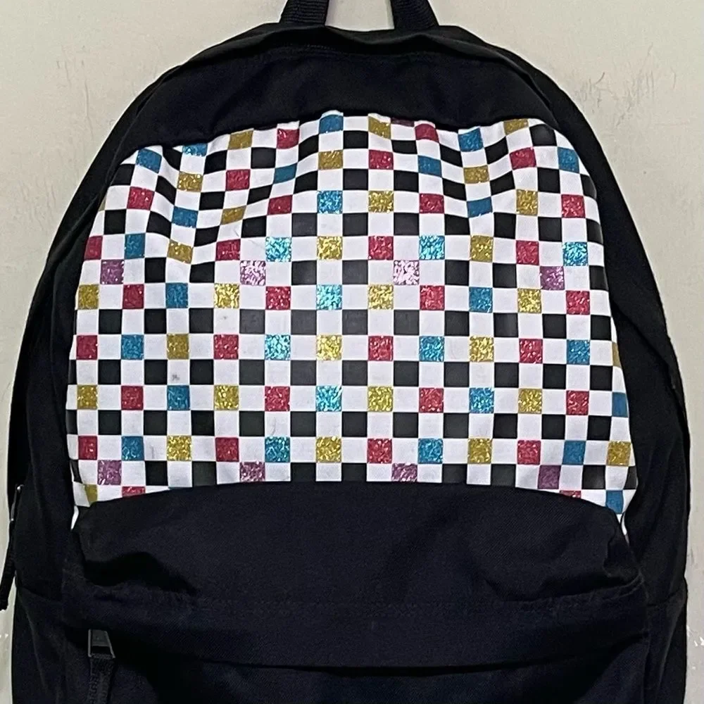 Vans Backpack Laptop Bag Checkerboard Colorful Glitter Zip Close School Everyday